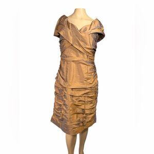 Adrianna Papell Occasions Bronze Ruched Cocktail Dress Size 10